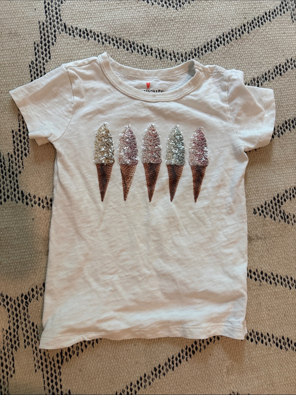 Crewcuts Girls' White Sequin Ice Cream Cone Tee XS 4-5
